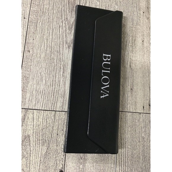 BULOVA Triangular Hard shell Case Glasses Sun-Glasses Leather Magnetic Flap Gray - Picture 7 of 8